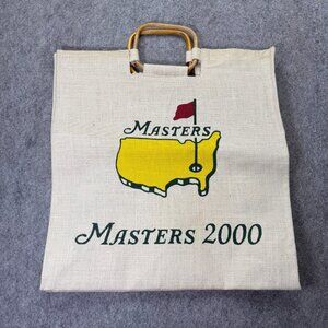 Masters 2000 Tote Bag Wood Double Handle Canvas Exterior Beige Vintage
